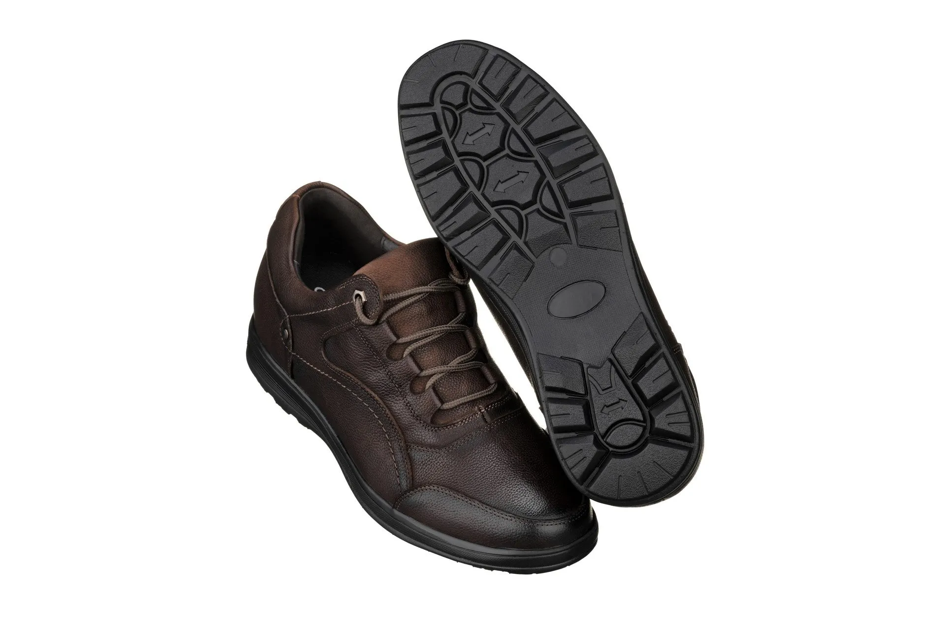 CALTO - K3045 - 2.8 Inches Taller (Dark Brown) - Lace Up Casual Walker - Lightweight