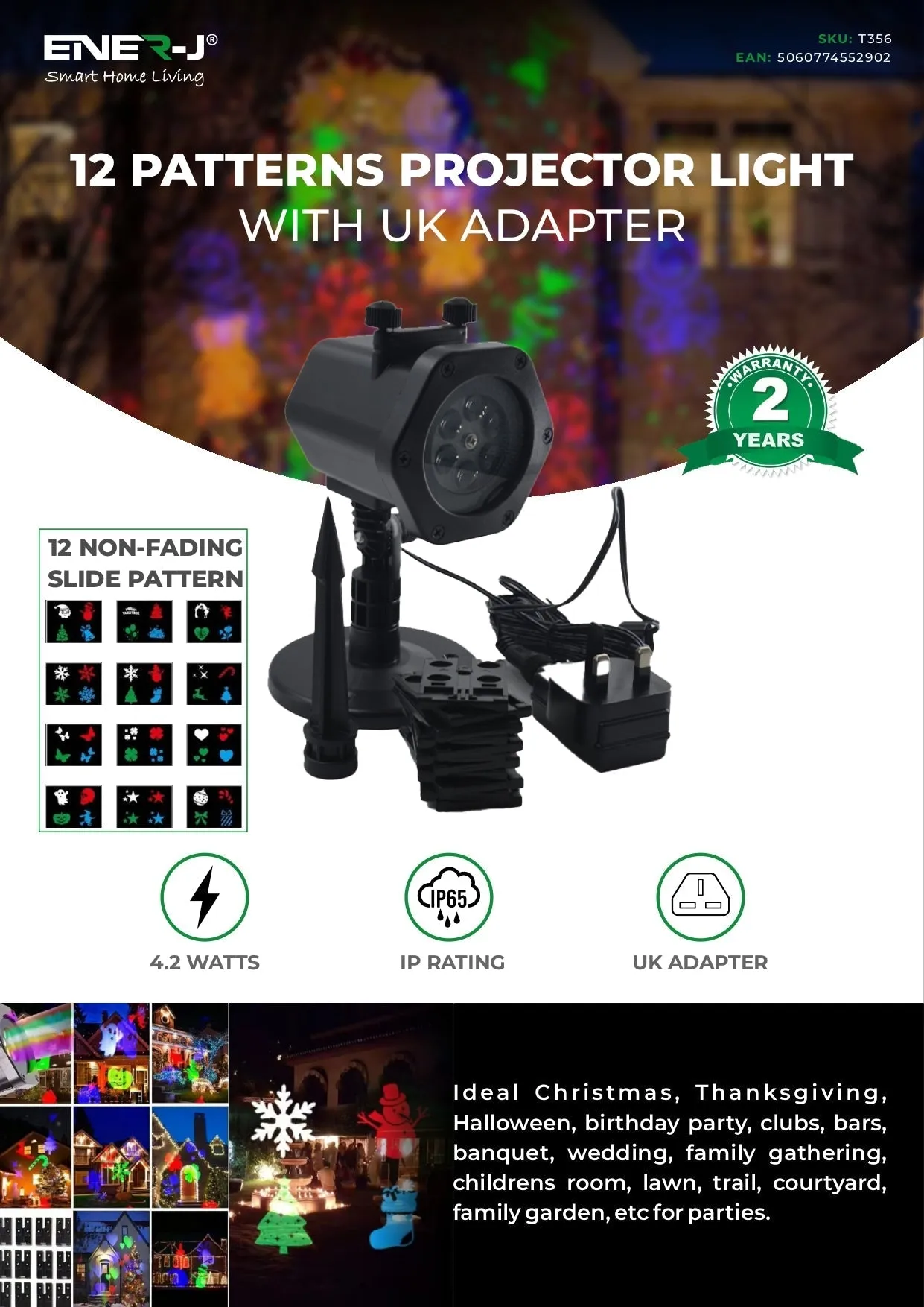 Festive Projector Lights, 12 Card LED Outdoor Indoor Landscape Projection Lamp Waterproof Mobile Spotlight Halloween Christmas Wedding Parties etc