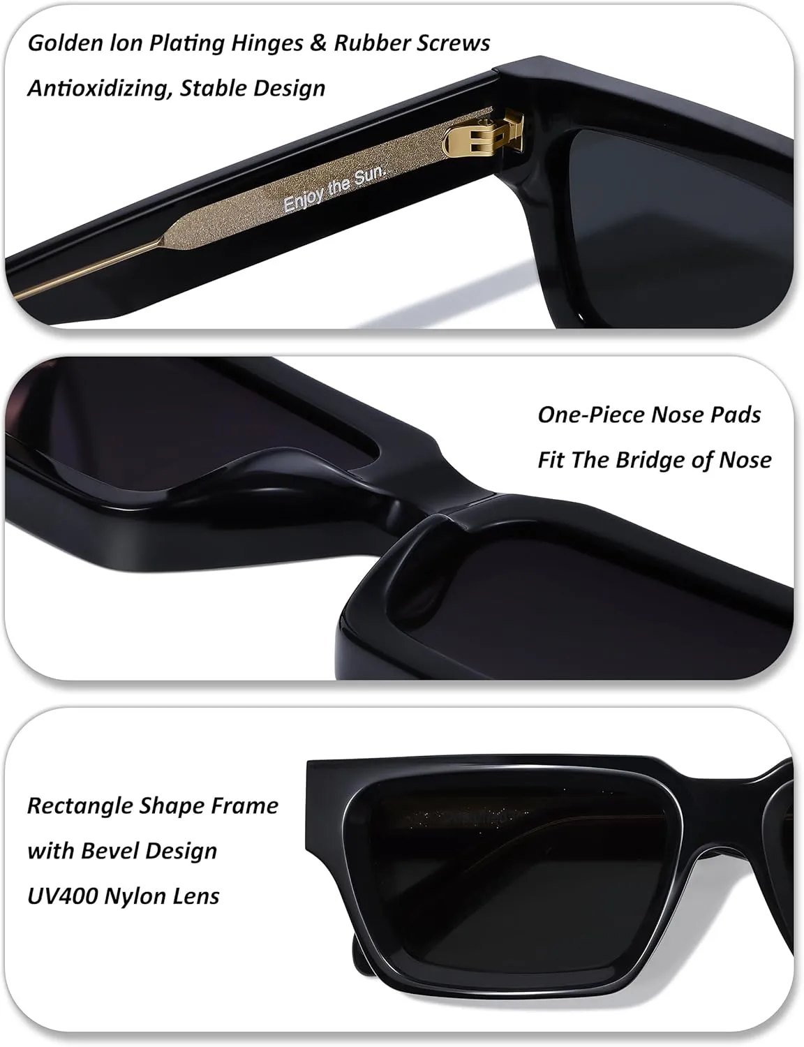 Non Polarized Acetate Sunglasses RY-A02 148mm Frame with UV Protection Impact Resistant Nylon Lens Retro Unisex