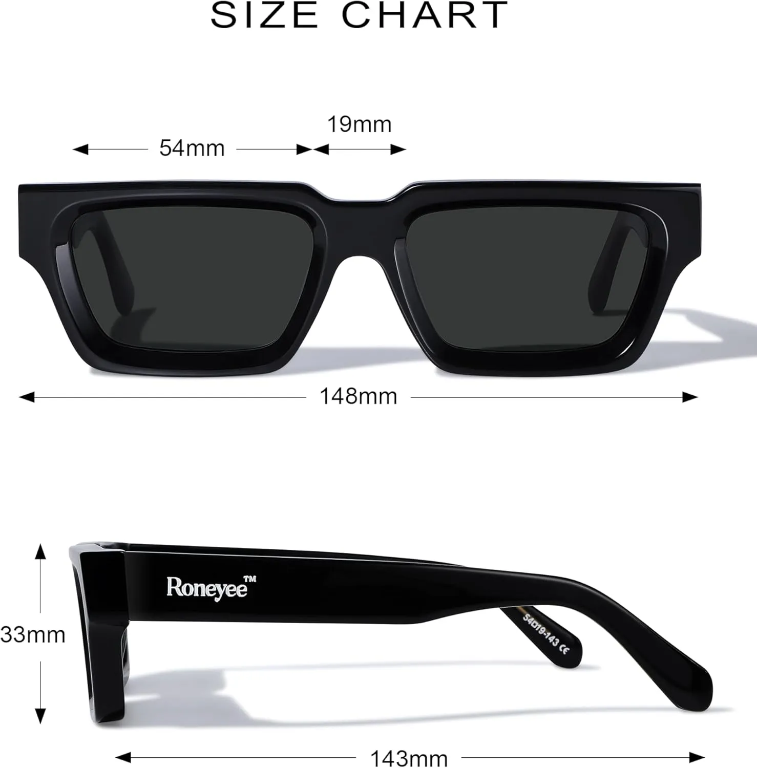 Non Polarized Acetate Sunglasses RY-A02 148mm Frame with UV Protection Impact Resistant Nylon Lens Retro Unisex