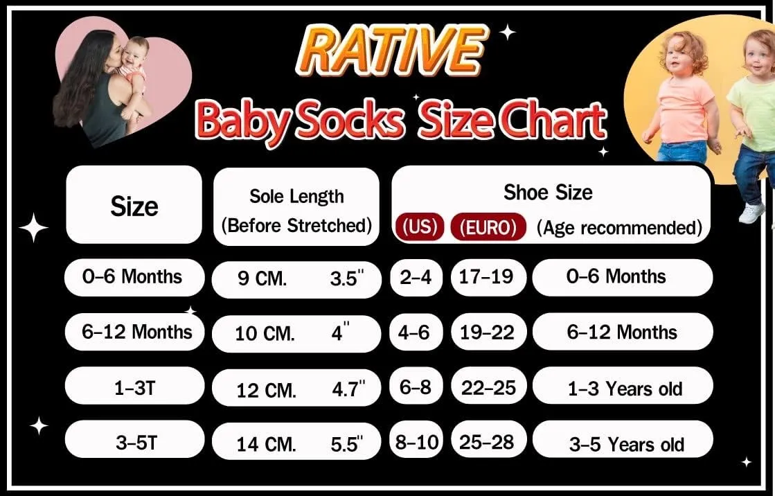RATIVE Non Skid Anti Slip Cotton Dress Crew Socks With Grips For Baby Infant Toddler Kids Girls