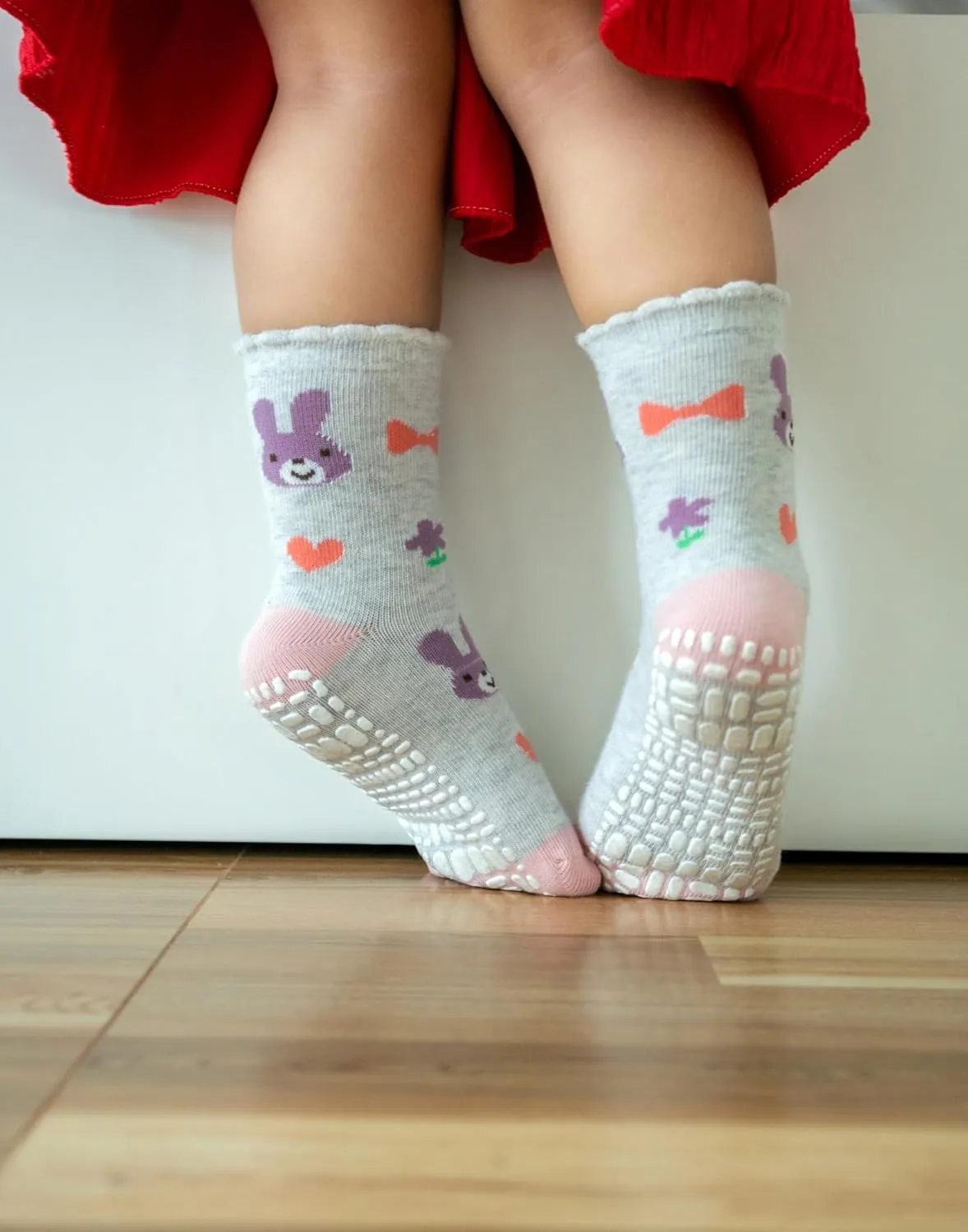 RATIVE Non Skid Anti Slip Cotton Dress Crew Socks With Grips For Baby Infant Toddler Kids Girls