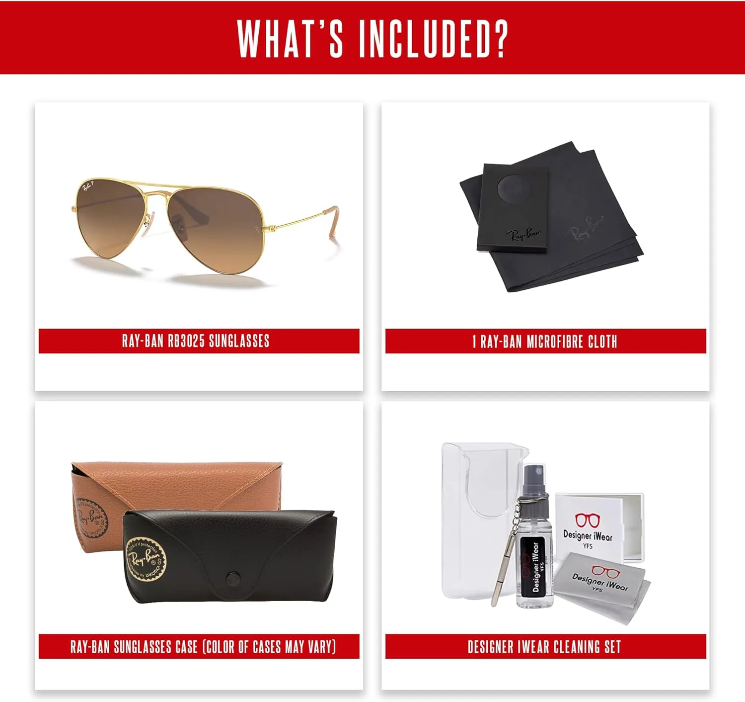 Ray-Ban RB3025 Metal Aviator Sunglasses For Men For Women   BUNDLE with Designer iWear Eyewear Care Kit