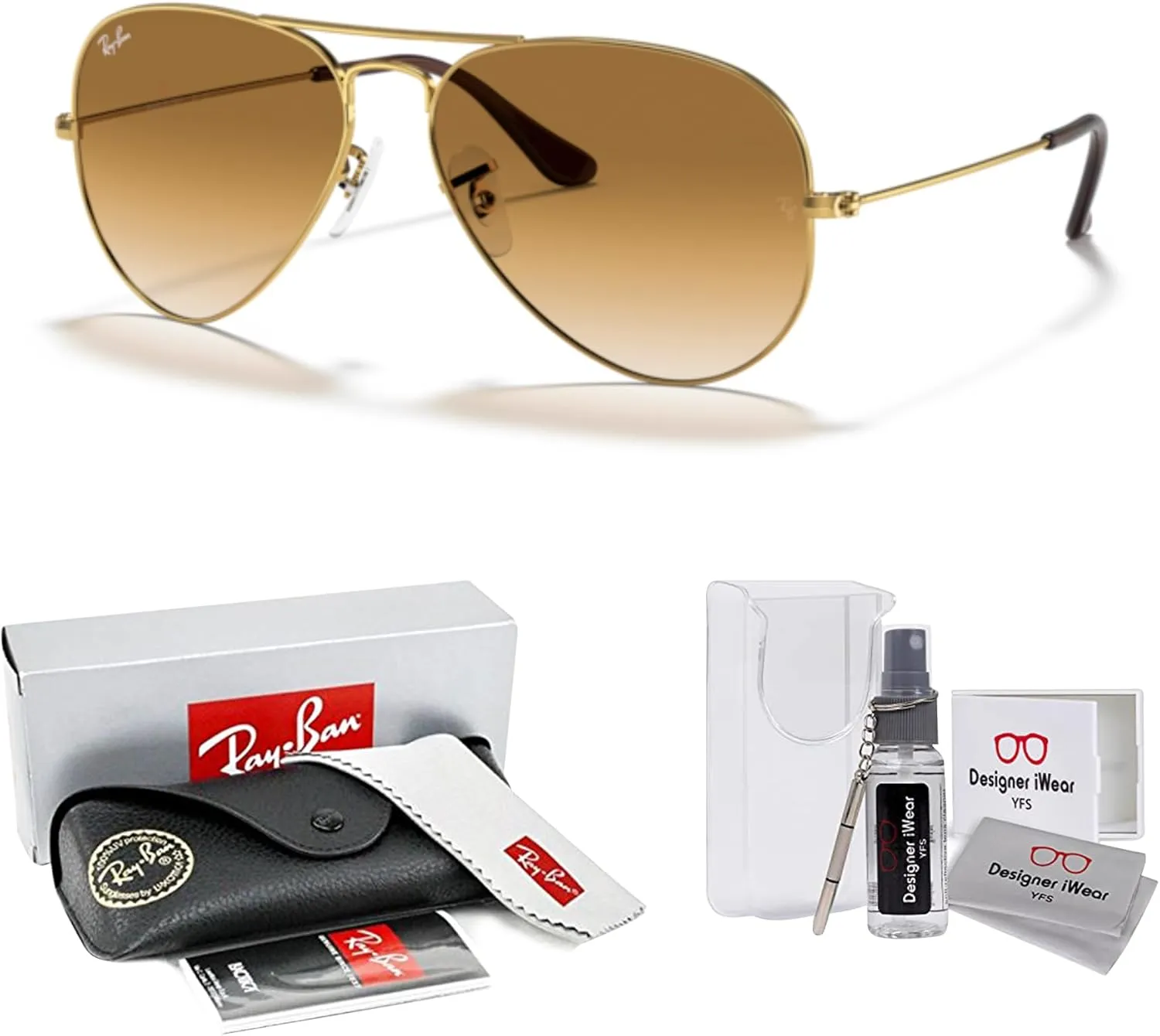 Ray-Ban RB3025 Metal Aviator Sunglasses For Men For Women   BUNDLE with Designer iWear Eyewear Care Kit