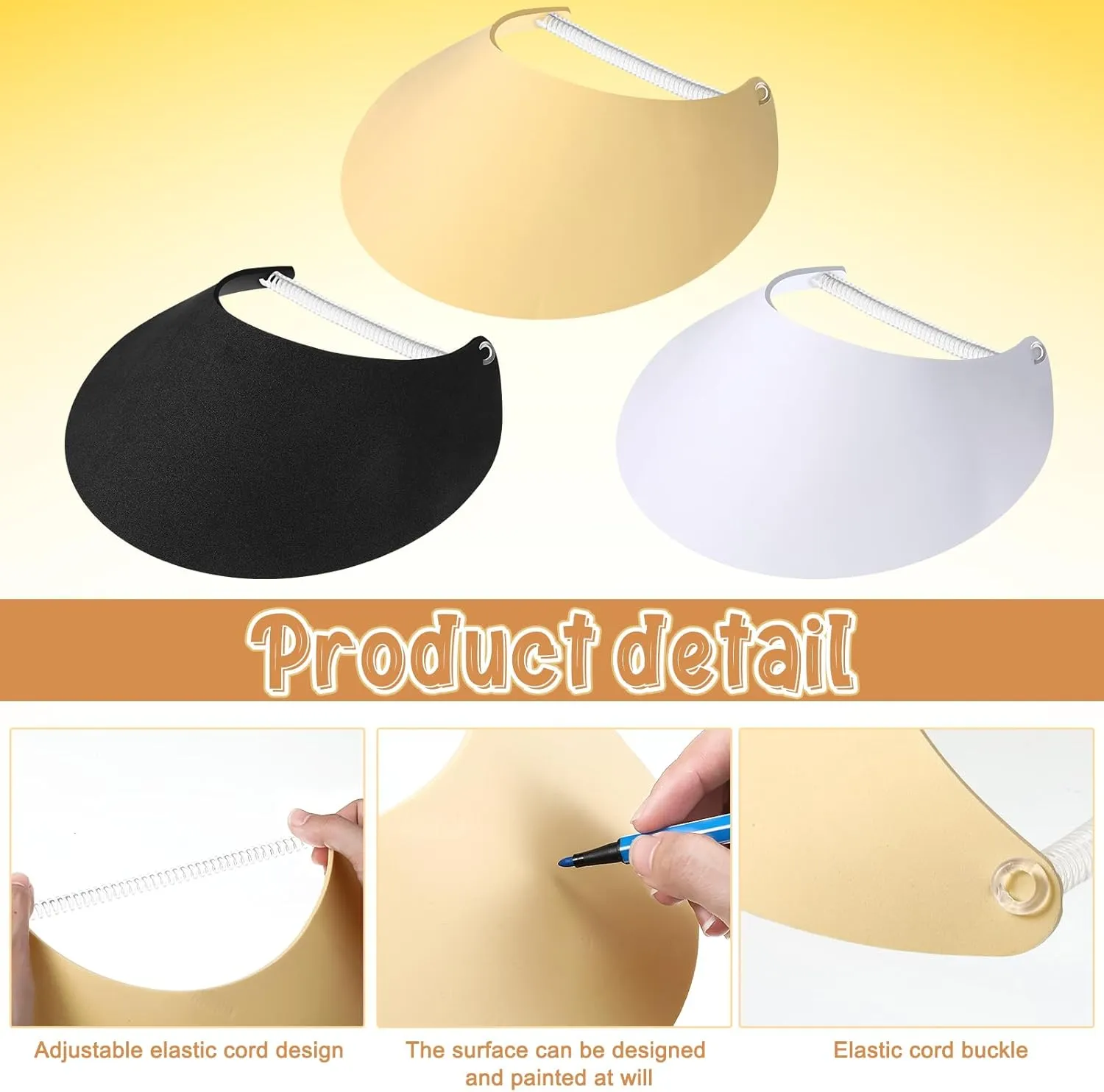Vabean 3 Pcs Sun Visors for Women Solid String Sun Hat Fabric Foam Adjustable Soft Womens Golf Tennis Visor