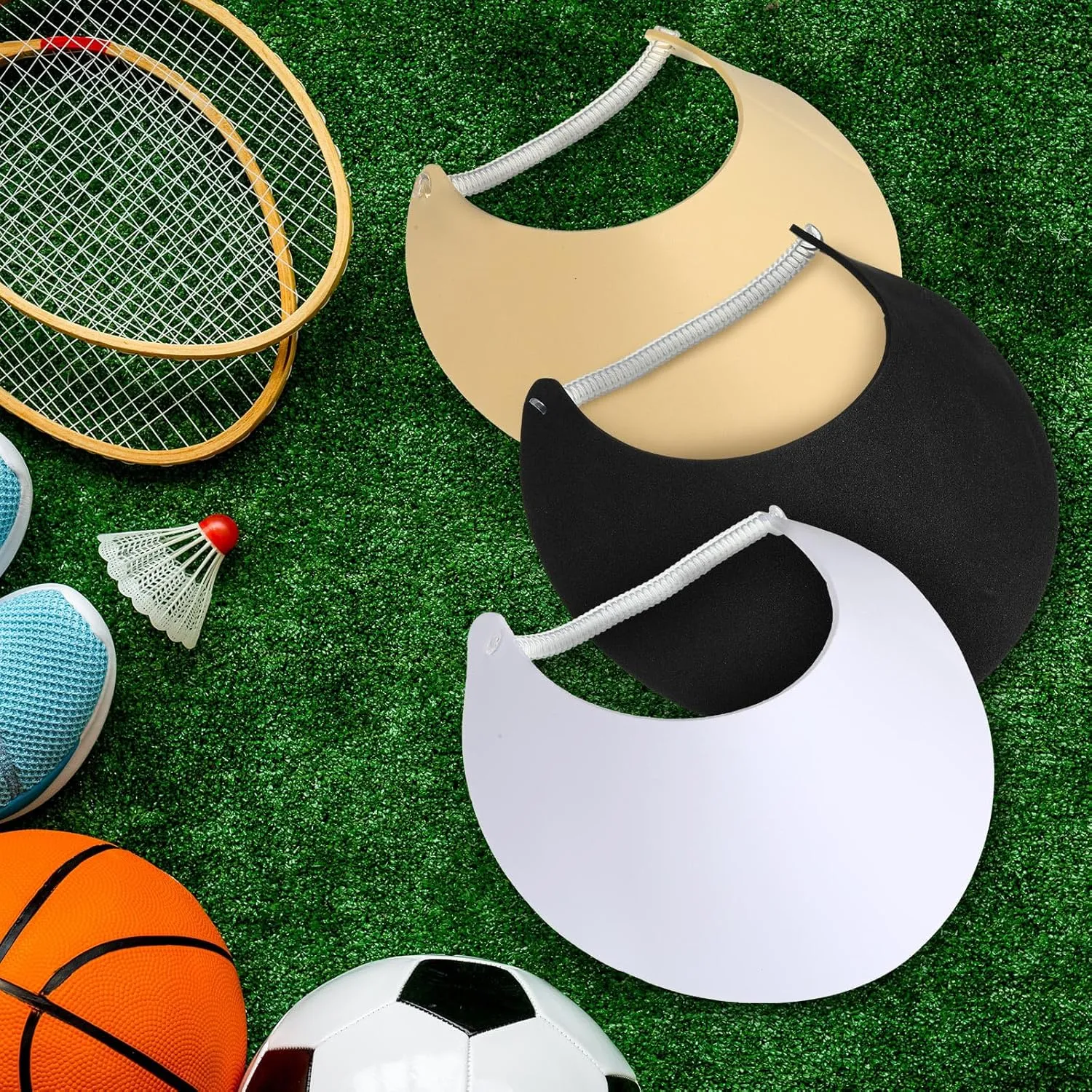 Vabean 3 Pcs Sun Visors for Women Solid String Sun Hat Fabric Foam Adjustable Soft Womens Golf Tennis Visor